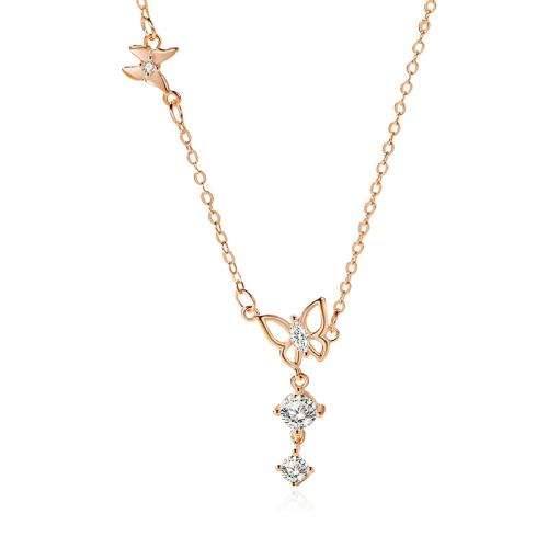 Cubic Zircon Micro Pave 925 Sterling Silver Necklace with 5CM extender chain Butterfly micro pave cubic zirconia & for woman Length Approx 40 cm Sold By PC