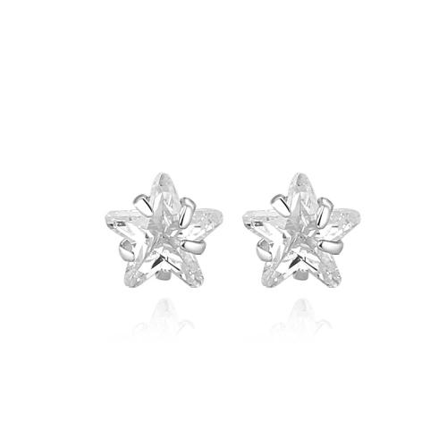 Ciúbach Zirconia Micrimhilseogra réiteach Sterling Silver Earring, 925 Sterling Silver, Star, micrea réiteach zirconia ciúbach & do bhean, dath platanam, 5.20x5.20mm, Díolta De réir Péire