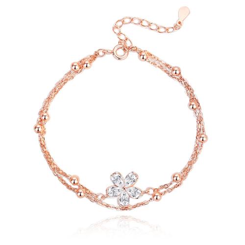 Pulseiras de prata, 925 prata esterlina, with 3CM extender chain, Pétalas, micro pavimento em zircônia cúbica & para mulher, Mais cores pare escolha, comprimento Aprox 16 cm, vendido por PC