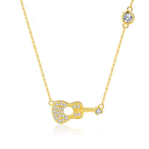 Cubic Zircon Micro Pave 925 Sterling Silver Necklace with 5CM extender chain Guitar micro pave cubic zirconia & for woman Length Approx 40 cm Sold By PC