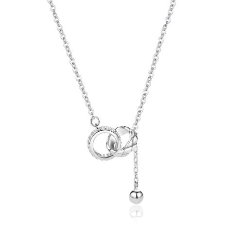 Cubic Zircon Micro bana Sterling Silver Halsband, 925 Sterling Silver, med 5CM extender kedja, micro bana cubic zirconia & för kvinna, platina färg, Längd Ca 40 cm, Säljs av PC