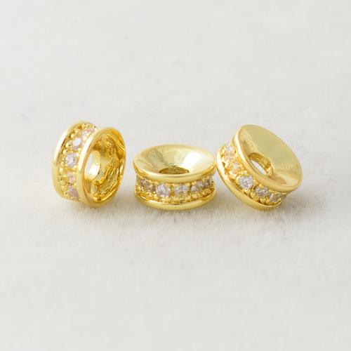 Grânulos de jóias de latão, cobre, DIY & com strass, dourado, 6x2.70mm, Buraco:Aprox 2mm, vendido por PC