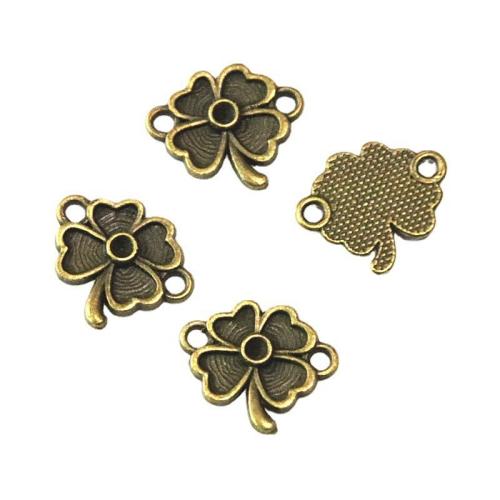 Zinc Alloy Connector Four Leaf Clover antique brass color plated DIY & 1/1 loop Sold By Bag