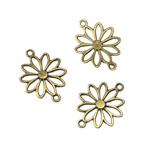 Fleur Zinc Alloy connecteur, alliage de zinc, la couleur plaquée laiton antique, DIY & boucle de 1/1, 19x25mm, 100PC/sac, Vendu par sac