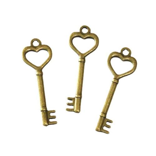 Zinc Alloy Key riipukset, Sinkkiseos, Avain, antiikki messinki väri päällystetty, tee-se-itse, 50x18mm, 60PC/laukku, Myymät laukku