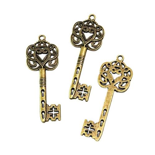 Zinc Alloy Key riipukset, Sinkkiseos, Avain, antiikki messinki väri päällystetty, tee-se-itse, 59x21.70mm, 50PC/laukku, Myymät laukku