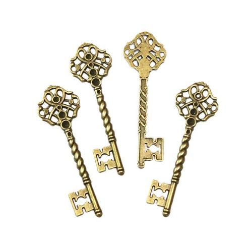 Zinc Alloy Key riipukset, Sinkkiseos, Avain, antiikki messinki väri päällystetty, tee-se-itse, 69x21mm, 40PC/laukku, Myymät laukku