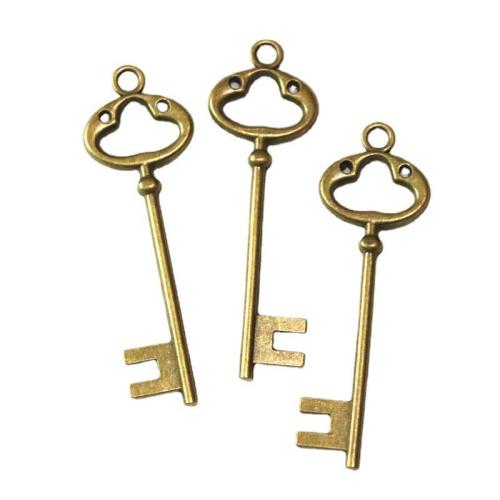 Zink Alloy Key Hängen, Nyckel, antik mässing pläterad, DIY, 79x25mm, 30PC/Bag, Säljs av Bag