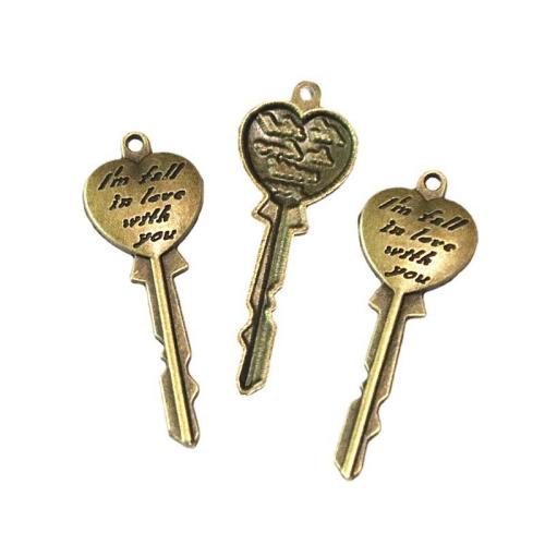 Zinc Alloy Key Pendants antique brass color plated DIY Sold By Bag