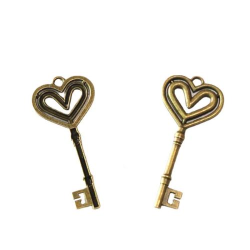 Zinc Alloy Key riipukset, Sinkkiseos, Avain, antiikki messinki väri päällystetty, tee-se-itse, 69x31mm, 30PC/laukku, Myymät laukku