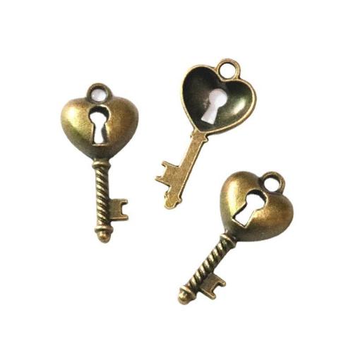 Zink Alloy Key Hängen, Nyckel, antik mässing pläterad, DIY, 25x12mm, 60PC/Bag, Säljs av Bag