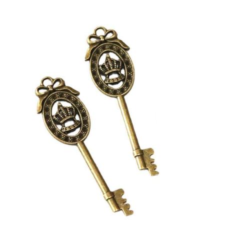 Zinc Alloy Key Pendants antique brass color plated DIY Sold By Bag