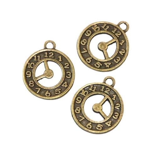 Zinc Alloy Pendants Clock antique brass color plated DIY Sold By Bag