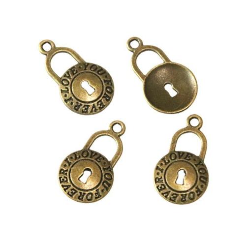 Zinc Alloy Lock Pendants antique brass color plated DIY Sold By Bag