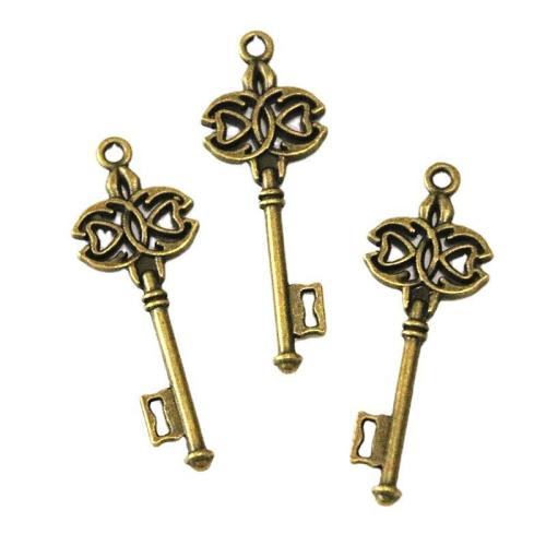 Zinc Alloy Key riipukset, Sinkkiseos, Avain, antiikki messinki väri päällystetty, tee-se-itse, 45x17mm, 50PC/laukku, Myymät laukku