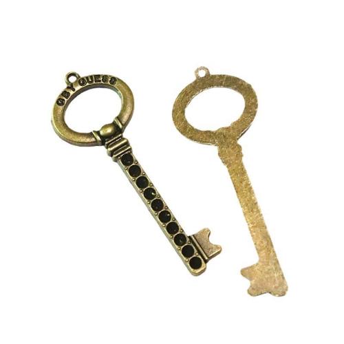 Zinc Alloy Key riipukset, Sinkkiseos, Avain, antiikki messinki väri päällystetty, tee-se-itse, 68.50x24mm, 20PC/laukku, Myymät laukku