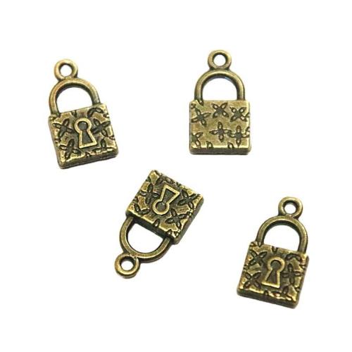 Zinc Alloy Lock Přívěsky, Zinek, Zámek, staroitné mosazné barvy á, DIY, 18x10mm, 50PC/Bag, Prodáno By Bag