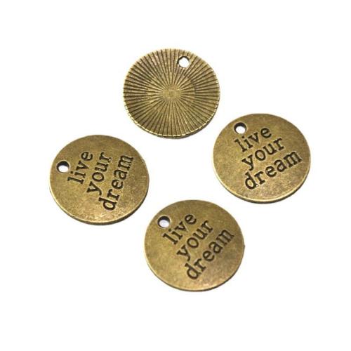 Zinc Alloy Pendants Round antique brass color plated DIY 19.40mm Sold By Bag