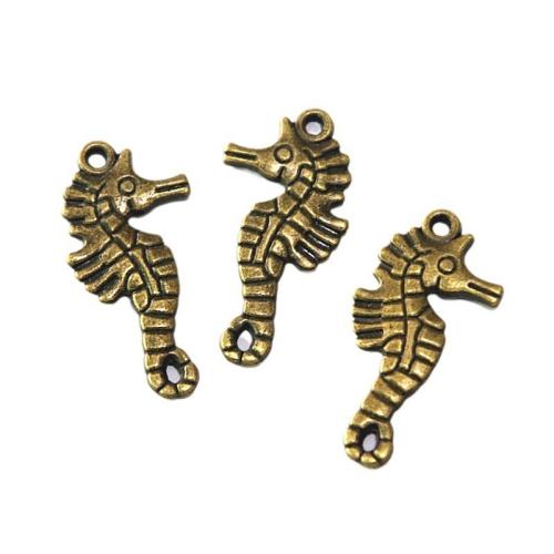 Cink ötvözet Animal Medálok, Csikóhal, antik sárgaréz színű krómozott, DIY, 16x32mm, 50PC-k/Bag, Által értékesített Bag