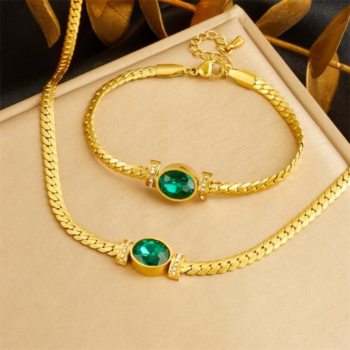 Fashion Stainless Steel Jewelry Sets 304 Stainless Steel with Emerald fashion jewelry & for woman golden Sold By PC