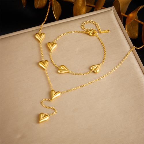 Fashion Stainless Steel Jewelry Sets 304 Stainless Steel Heart fashion jewelry & for woman golden Sold By PC