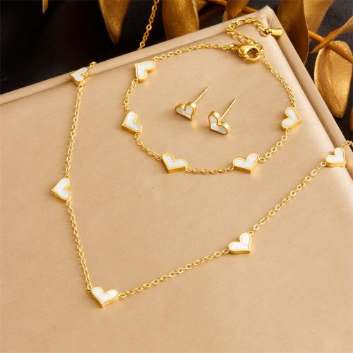 Fashion Stainless Steel Jewelry Sets 304 Stainless Steel with Shell Heart gold color plated fashion jewelry & for woman golden Sold By PC