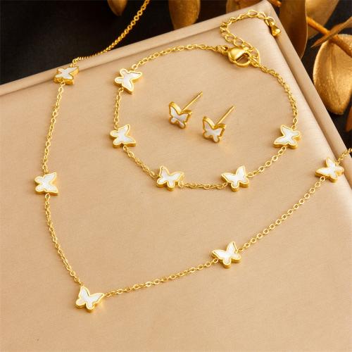 Fashion Stainless Steel Jewelry Sets 304 Stainless Steel with White Shell Butterfly fashion jewelry & for woman golden Sold By PC