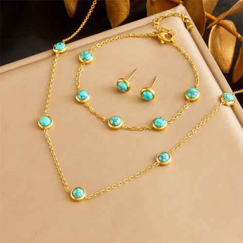 Fashion Stainless Steel Jewelry Sets 304 Stainless Steel with turquoise fashion jewelry & for woman golden Sold By PC