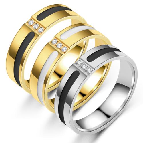 Couple Finger Rings 304 Stainless Steel Vacuum Ion Plating Unisex & micro pave cubic zirconia & epoxy gel width 6mm Sold By PC