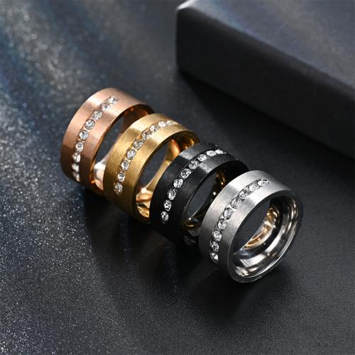 Rhinestone Stainless Steel Finger Ring 304 Stainless Steel fashion jewelry & Unisex & with rhinestone width 8mm Sold By PC