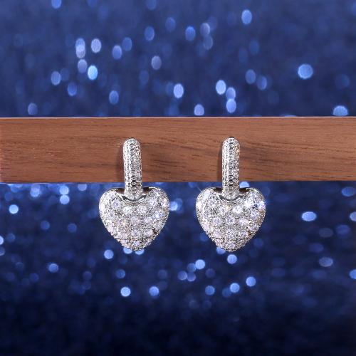 Boucles d'oreilles en laiton zircon cubique pavent, coeur, bijoux de mode & pavé de micro zircon & pour femme, 25mm, Vendu par paire