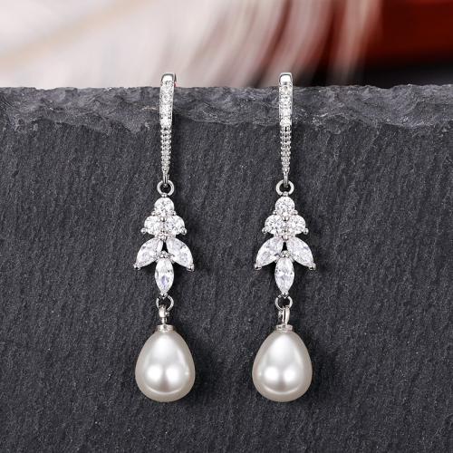 Cubic Zirconia Micro Pave Brass Earring with Plastic Pearl fashion jewelry & micro pave cubic zirconia & for woman 27mm Sold By Pair