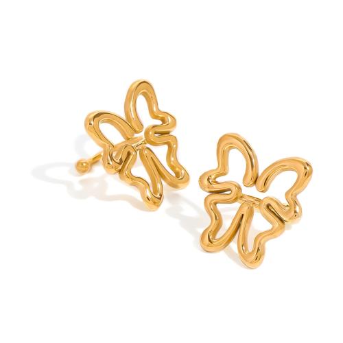 Fashion Earring Cuff and Wraps 304 Stainless Steel Butterfly fashion jewelry & for woman & hollow golden Sold By Pair