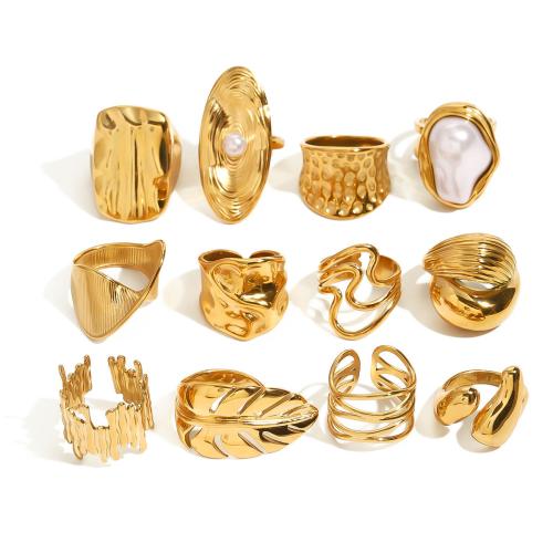 Vinger Ring in edelstaal, 304 roestvrij staal, met Plastic Pearl, mode sieraden & verschillende stijlen voor de keuze & voor vrouw, gouden, Verkocht door PC