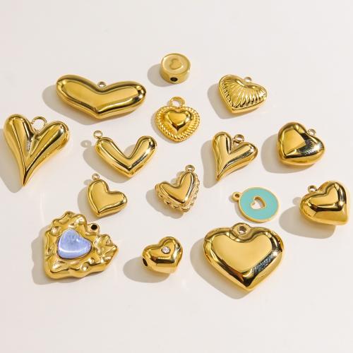 Stainless Steel Heart Pendants 304 Stainless Steel Vacuum Ion Plating DIY & enamel & with rhinestone Sold By PC