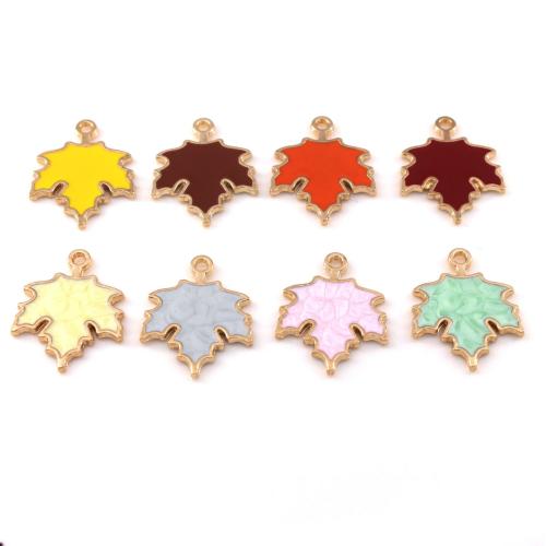 Zinc Alloy Enamel Pendants Maple Leaf gold color plated DIY nickel lead & cadmium free Approx Sold By Bag