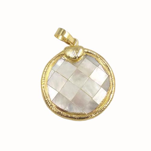 Shell Pendants with Brass Flat Round gold color plated DIY Sold By PC