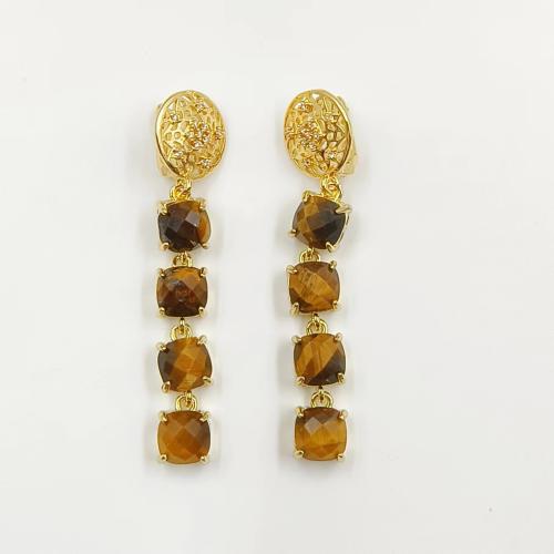 Pendientes de Gota en Latón, metal, con Piedras preciosas, chapado en color dorado, Joyería & para mujer, más colores para la opción, libre de níquel, plomo & cadmio, 59.42mm, Vendido por Par