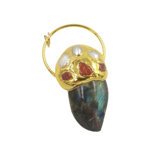 Gemstone Pendants Jewelry Labradorite with Freshwater Pearl & Brass gold color plated DIY Sold By PC