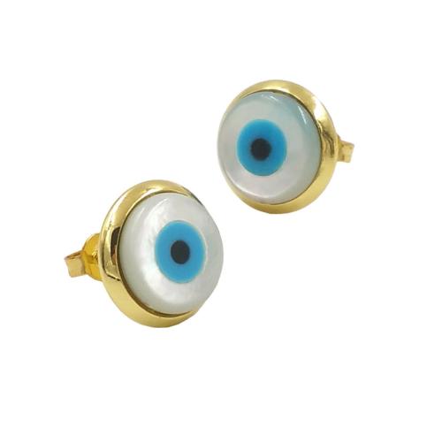 Evil Eye Oorbellen, Messing, met Schelp, gold plated, mode sieraden & voor vrouw, 10x10mm, Verkocht door pair