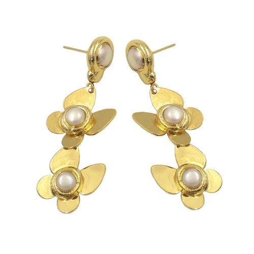 Pendientes de Gota en Latón, metal, con Perlas cultivadas de agua dulce, Mariposa, chapado en color dorado, Joyería & para mujer, libre de níquel, plomo & cadmio, 17x59mm, Vendido por Par