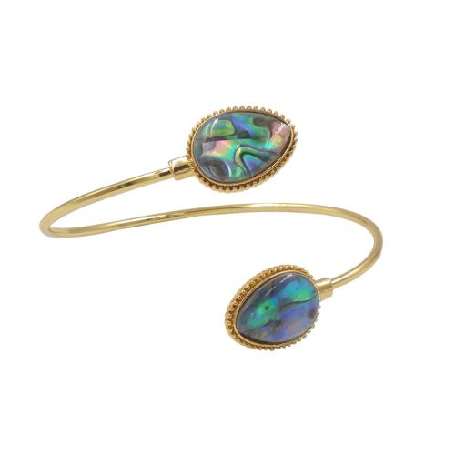 Brass Bracelet & Bangle with Abalone Shell Teardrop gold color plated Adjustable & fashion jewelry & for woman nickel lead & cadmium free Inner Approx 66mm Sold By PC