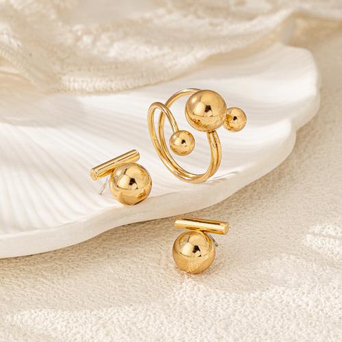 Zinc Alloy Jewelry Sets Stud Earring & finger ring plated for woman gold Sold By Set