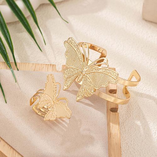 Zinc Alloy Jewelry Sets bangle & finger ring Butterfly plated for woman gold Sold By Set