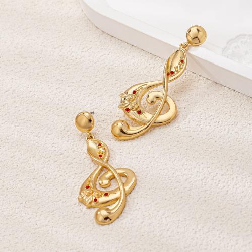 Zinc Alloy Stud Earring Music Note plated micro pave cubic zirconia & for woman gold Sold By Pair