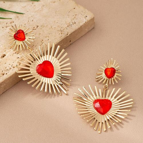 Zinc Alloy Stud Earring Heart plated micro pave cubic zirconia & for woman gold Sold By Pair