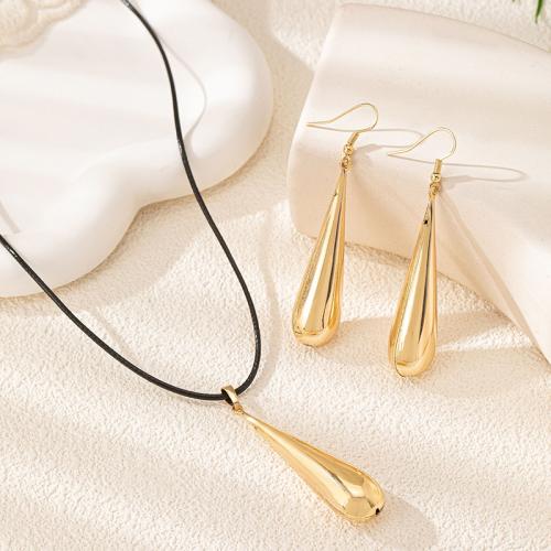 Zinc Alloy Jewelry Sets earring & necklace with Wax Cord plated for woman gold Sold By Set