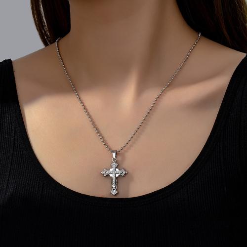 Zinc Alloy Jewelry Necklace Cross plated micro pave cubic zirconia & for woman silver color Sold By PC