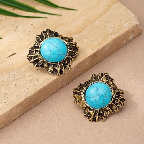 Zinek Stud náušnice, s Syntetický Turquoise, pro ženy, Původní barva, Prodáno By Pair