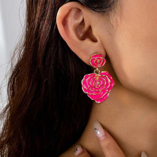 Zinc Alloy Stud Earring Rose plated for woman & enamel Sold By Pair